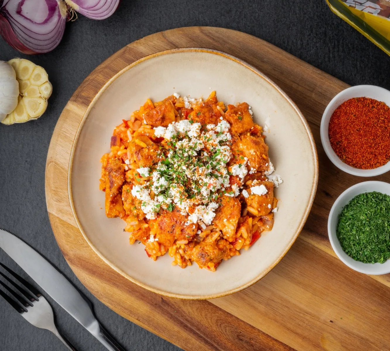 Tomatenrijst - Chicken - Greek Style (rode ui & feta)