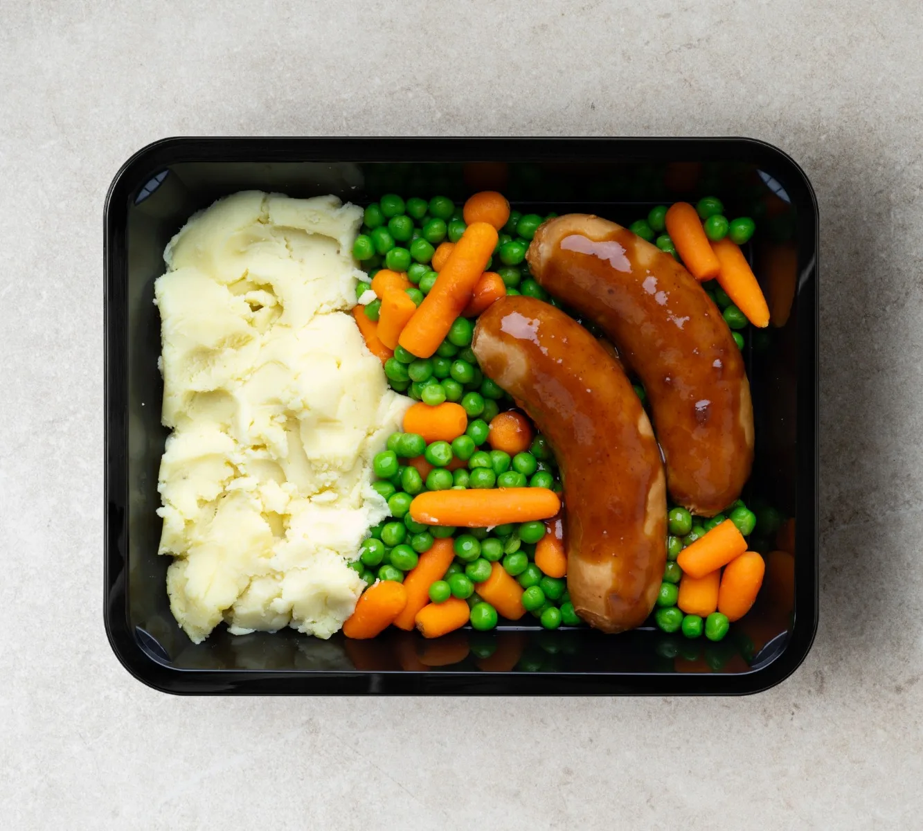 Puree - Kipsaucijs - Tuinerwten & Worteltjes (met jus)